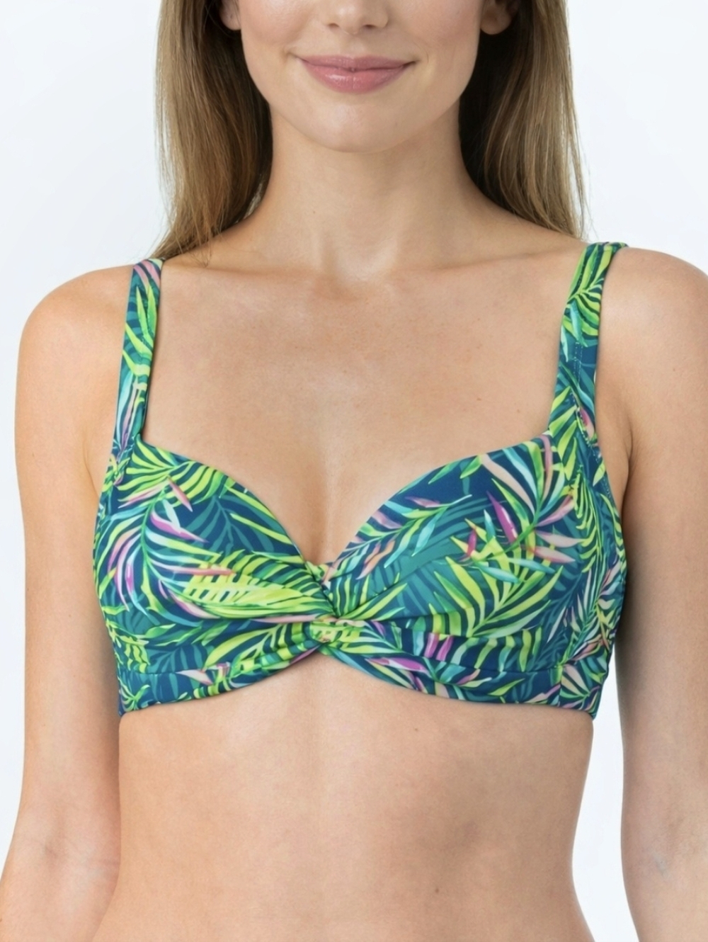 Lands’ End Bikini Top NWT Underwire Twist Front Tropical UPF 50 Size 2